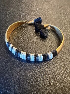 Stella & Dot Gold Bracelet with black and White Wrap and Tassels